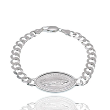 Load image into Gallery viewer, Sterling Silver High Polished Guadalupe Charm On Curb Bracelet