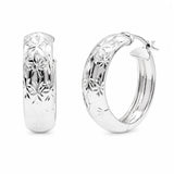 Sterling Silver Diamond Cut Sunburst Hoop Earrings