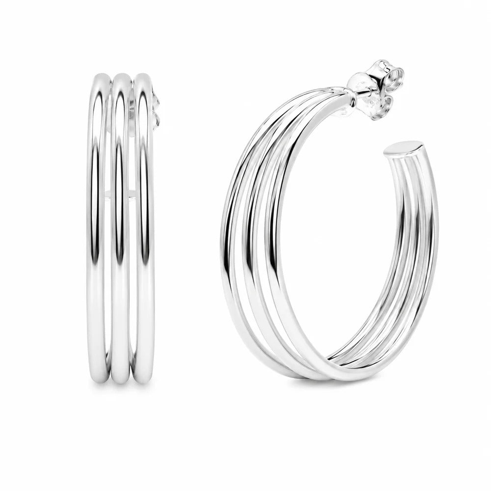 Sterling Silver Multi Row Ribbed Hoop Earrings