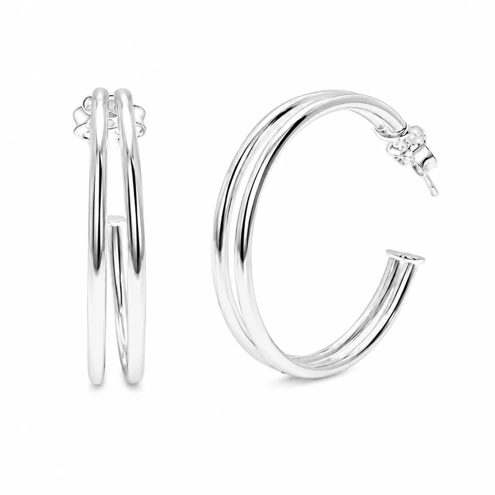 Sterling Silver Two Ribbed Hoop Earrings