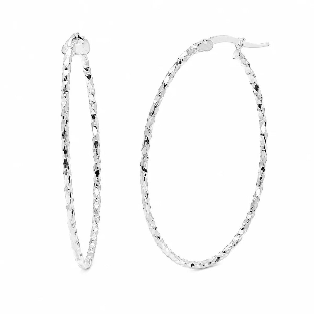 Sterling Silver Diamond Cut Twisted Oval Hoop Earrings