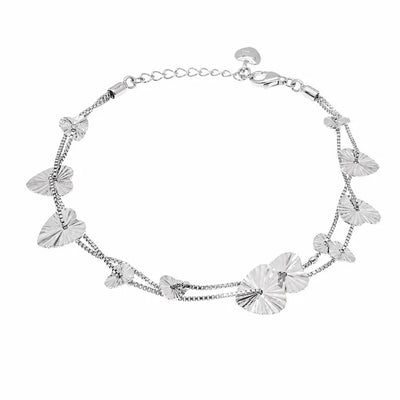 Sterling Silver Rhodium Plated Multi Strand Sunburst Hear Charm Bracelet