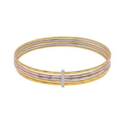 Sterling Silver Three Tone Diamond Cut Stackable Seminario Bangle Bracelet