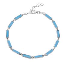 Load image into Gallery viewer, Sterling Silver Rhodium Plated Light Blue Turquoise Stone Bar Link Bracelet