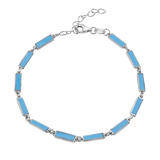 Sterling Silver Rhodium Plated Light Blue Turquoise Stone Bar Link Bracelet