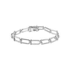 Sterling Silver Nickel Free Rhodium Plated U Link Clear CZ Tennis Bracelet