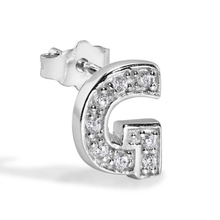Load image into Gallery viewer, Sterling Silver Rhodium Plated Clear CZ A Letter Alphabet Clear CZ Stud Single Earring