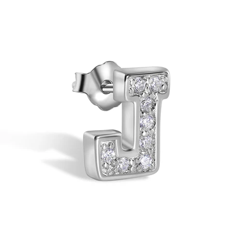 Sterling Silver Rhodium Plated Clear CZ A Letter Alphabet Clear CZ Stud Single Earring