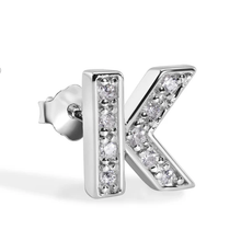 Load image into Gallery viewer, Sterling Silver Rhodium Plated Clear CZ A Letter Alphabet Clear CZ Stud Single Earring