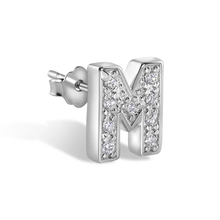Load image into Gallery viewer, Sterling Silver Rhodium Plated Clear CZ A Letter Alphabet Clear CZ Stud Single Earring