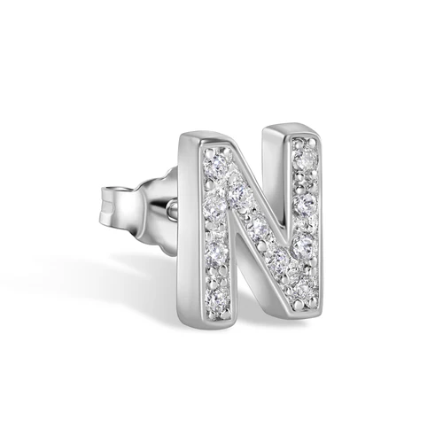 Sterling Silver Rhodium Plated Clear CZ A Letter Alphabet Clear CZ Stud Single Earring