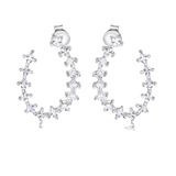 Sterling Silver Rhodium Plated Indented Semi Hoop Square Cut Clear CZ Stud Earrings