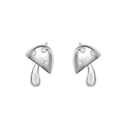 Sterling Silver Rhodium Plated Mushroom Clear CZ Stud Earrings