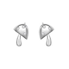 Sterling Silver Rhodium Plated Mushroom Clear CZ Stud Earrings