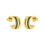 Sterling Silver Golden Plated Split Hoop Green CZ Stud Earrings