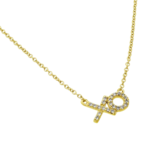 Sterling Silver Gold Plated Clear CZ XO Pendant Necklace