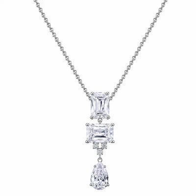 Sterling Silver Rhodium Plated Square Cut Clear CZ Bridal Necklace