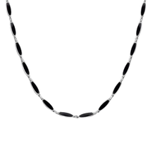 Load image into Gallery viewer, Sterling Silver Rhodium Plated Onyx Cat's Eye Link Necklace