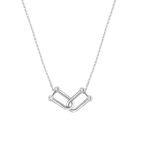 Sterling Silver Rhodium Plated Locking Design Necklace