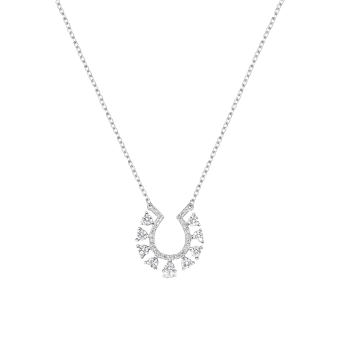 Sterling Silver Rhodium Plated Horseshoe Clear CZ Studded Necklace