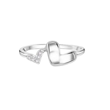 Sterling Silver Rhodium Plated Twin Hearts Clear CZ 1.7mm Ring