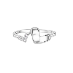 Sterling Silver Rhodium Plated Twin Hearts Clear CZ 1.7mm Ring