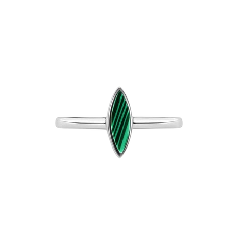 Sterling Silver Rhodium Plated Green Accent Stone Cat's Eye Ring