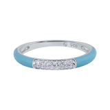 Sterling Silver Rhodium Plated Clear CZ Enamel 2.5mm Ring
