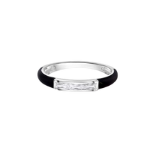 Load image into Gallery viewer, Sterling Silver Rhodium Plated Clear Black Enamel Baguette CZ 2.5mm Ring