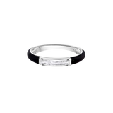 Sterling Silver Rhodium Plated Clear Black Enamel Baguette CZ 2.5mm Ring