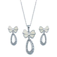 Load image into Gallery viewer, Sterling Silver Rhodium Plated Open Butterfly Teardrop Clear CZ Hanging Earring And Necklace Set