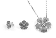 Load image into Gallery viewer, Sterling Silver Rhodium Plated Pave Set Flower Clear CZ Stud Earring And Necklace Set