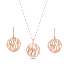 Load image into Gallery viewer, Sterling Silver Rose Gold Plated Abstract Disc Clear CZ Earring And Necklace Set