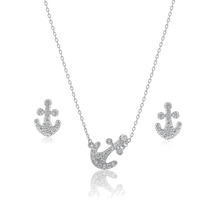 Load image into Gallery viewer, Sterling Silver Rhodium Plated Pave Set Clear Anchor CZ Stud Earring And Necklace Set