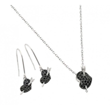 Load image into Gallery viewer, Sterling Silver Rhodium And Black Rhodium Plated Heart Arrow Black CZ Hook Earring And Necklace Set