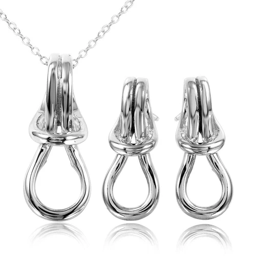 Sterling Silver Rhodium Plated Personalized Knot Mounting Earring And Necklace Set