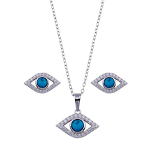 Load image into Gallery viewer, Sterling Silver Rhodium Plated Evil Eye Turquoise And Clear CZ Earring And Necklace Set