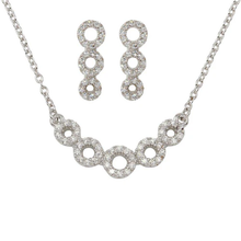 Load image into Gallery viewer, Sterling Silver Rhodium Plated 5 Circle Clear CZ Earring And Necklace Set