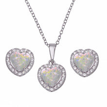 Load image into Gallery viewer, Sterling Silver Rhodium Plated Halo Heart With Synthetic Pearl And Clear CZ Earring And Necklace Set