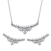 Load image into Gallery viewer, Sterling Silver Rhodium Plated Curved Triangle Clear CZ Earring And Necklace Set