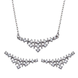 Sterling Silver Rhodium Plated Curved Triangle Clear CZ Earring And Necklace Set