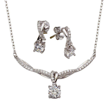 Load image into Gallery viewer, Sterling Silver Rhodium Plated Wavy Curved Necklace With Dangling Clear CZ Pendant