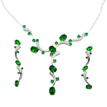 Load image into Gallery viewer, Sterling Silver Rhodium Plated Green And Clear CZ Dangling Earring And Necklace Set
