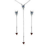 Sterling Silver Rhodium Plated Dangling Arrow Clear CZ Earring And Necklace Set