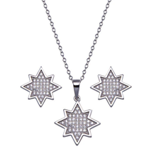 Load image into Gallery viewer, Sterling Silver Rhodium Plated Clear CZ Encrusted Star Set Earring And Necklace Set