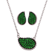 Load image into Gallery viewer, Sterling Silver Rhodium Plated Green Colored CZ Encrusted Teardrop Earring And Necklace Set