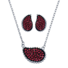 Load image into Gallery viewer, Sterling Silver Rhodium Plated Red Colored CZ Encrusted Teardrop Earring And Necklace Set