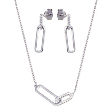 Load image into Gallery viewer, Sterling Silver Rhodium Plated Bar Clear CZ Earring And Necklace Set