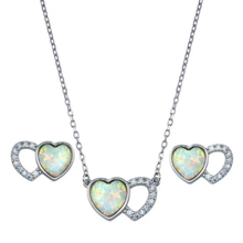 Load image into Gallery viewer, Sterling Silver Rhodium Plated Heart Clear CZ Earring And Necklace Set