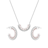 Sterling Silver Rhodium Plated Multi Beaded Pearl Semi Hoop Matching Set